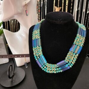 AB Iridescent Aqua Blue Glass Bead Necklace and Earrings Set
